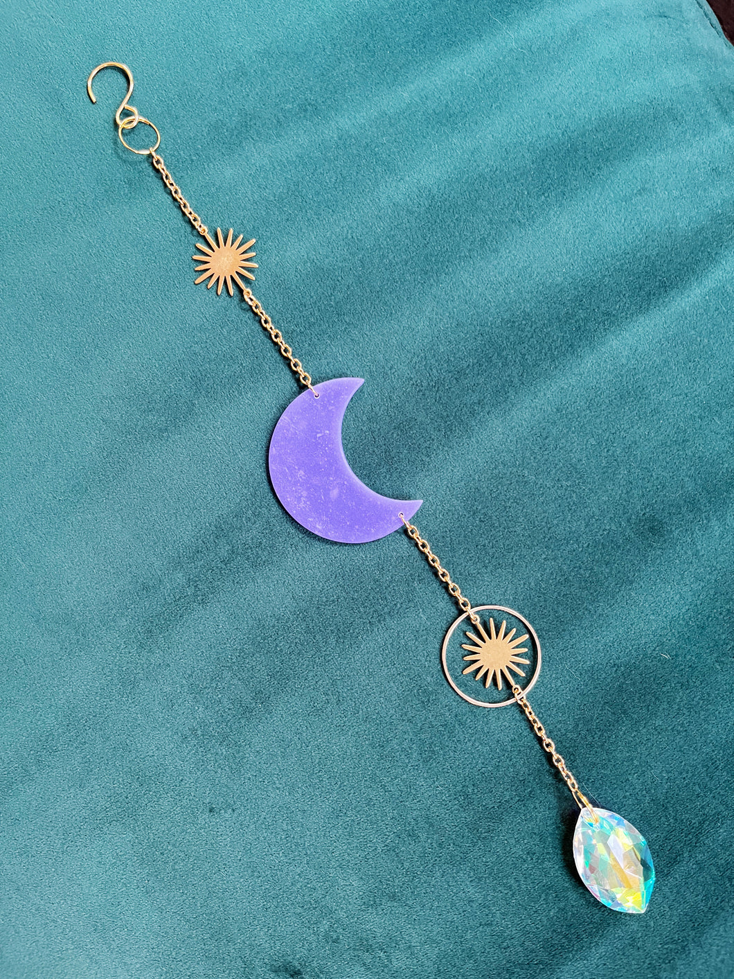 Crescent Moon Sun Catcher - Thermal Purple to Blue