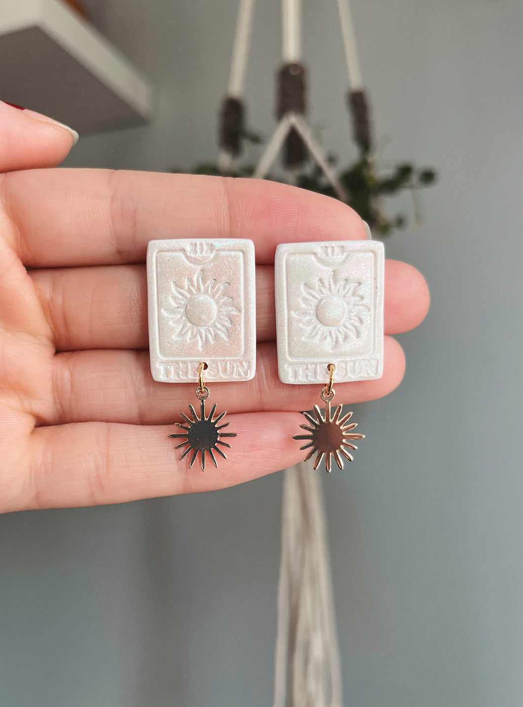 Tarot Card Stud Earrings - Sparkly White Polymer Clay Earrings