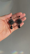 Load and play video in Gallery viewer, Black Pressed Queen Anne&#39;s Lace Earrings
